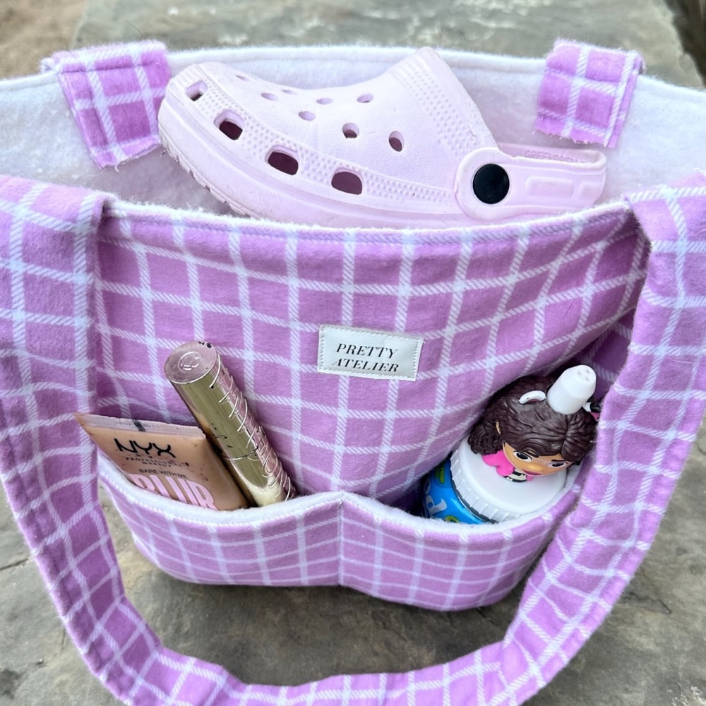 handmade by Pretty Atelier Pink Plaid Tote Bag